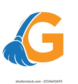 Initial Cleaning Logo On Letter G Combine With Cleaning Brush Symbol Concept For Cleaning Service, Repair and House Maintenance Sign