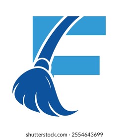 Initial Cleaning Logo On Letter F Combine With Cleaning Brush Symbol Concept For Cleaning Service, Repair and House Maintenance Sign