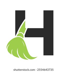 Initial Cleaning Logo On Letter H Combine With Cleaning Brush Symbol Concept For Cleaning Service, Repair and House Maintenance Sign