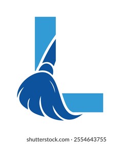 Initial Cleaning Logo On Letter L Combine With Cleaning Brush Symbol Concept For Cleaning Service, Repair and House Maintenance Sign