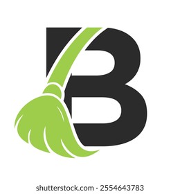 Initial Cleaning Logo On Letter B Combine With Cleaning Brush Symbol Concept For Cleaning Service, Repair and House Maintenance Sign