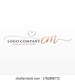 Initial CM beauty monogram and elegant logo design, handwriting logo of initial signature, wedding, fashion, floral and botanical with creative template.	
