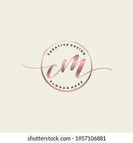 Initial CM beauty monogram and elegant logo design, handwriting logo of initial signature, wedding, fashion, floral and botanical with creative template.