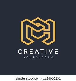 Initial CM logo design modern monogram and elegant. logo the letter MC in the form of abstract line art. overlapping lines symbol - VECTOR