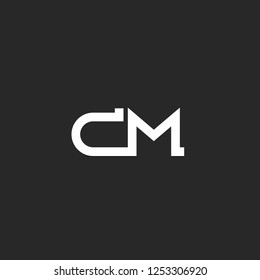 initial CM logo monogram letters, together two letters C and M outline linear white identity minimalist style emblem.