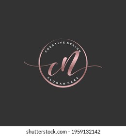 Initial CN beauty monogram and elegant logo design, handwriting logo of initial signature, wedding, fashion, floral and botanical with creative template.