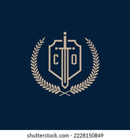 Initial CO elegant sword and shield icon vector template
