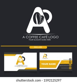 Initial A Coffee Cafe Equipment Simple and Minimalist Logo Template with a Pack of Business Card Application on Black Background