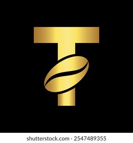 Initial Coffee Logo combine with letter T vector template