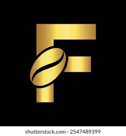 Initial Coffee Logo combine with letter F vector template