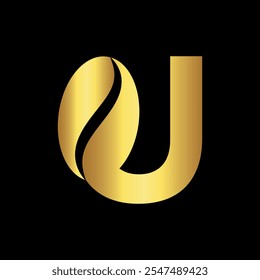 Logotipo inicial del café combinado con la letra U Plantilla del Vector