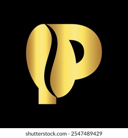 Logo de café inicial combinado con letra P Plantilla de Vector