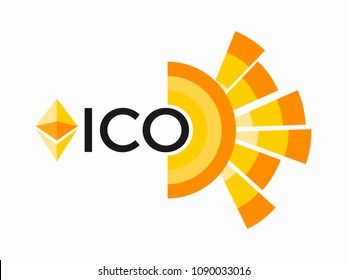 Initial coin offering, abbreviated: ICO. Attraction of investment, logo. Crypto currency. Vector illustration