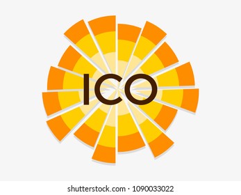Initial coin offering, abbreviated: ICO. Attraction of investment, logo. Crypto currency. Vector illustration