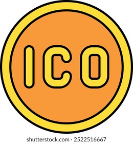 Icono o ilustración de oferta inicial de monedas (ICO) para recaudación de fondos de criptomonedas