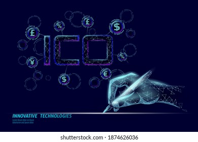 Moneda inicial que ofrece el concepto de tecnología de letras ICO. Economía de finanzas empresariales de bajo diseño de políticas. Oferta online de criptografía de moneda. ilustración vectorial de la cadena de comercio por Internet