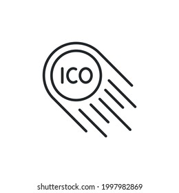 Initial Coin Offering icon. Lined ICO sign on white background. Thin line icon for social media and web design. Vector illustration 