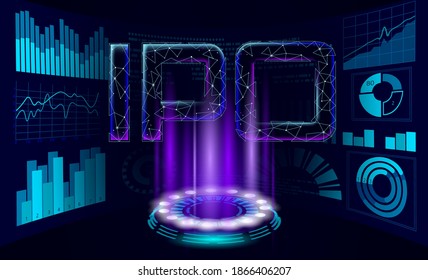 Moneda inicial que ofrece el concepto de tecnología de cartas IPO. Economía de finanzas empresariales de bajo diseño de políticas. El mercado de valores inicia acciones de oferta pública de banca. ilustración del vector del comercio por Internet