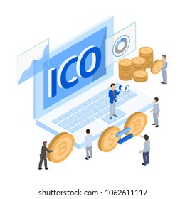 initial coin offering, rais funds infographic gradient and neon concept. vector illustration 