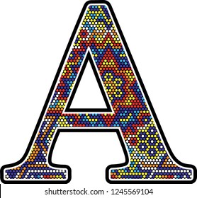 initial a with colorful dots abstract design with mexican huichol art style 