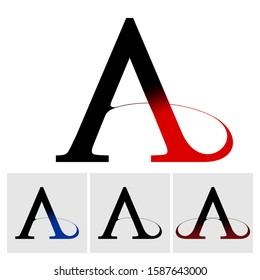 A initial company red swoosh logo. One color or multi colored A logo with 3 alternatives.