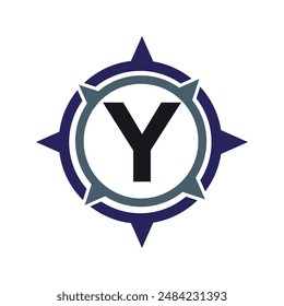 Initial compass Logo combine with letter Y vector template