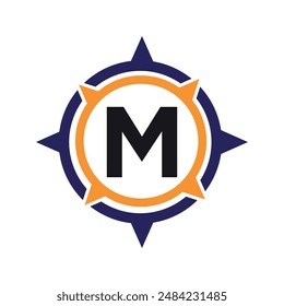 Initial compass Logo combine with letter M vector template