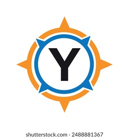 Initial compass  Logo combine with letter Y vector template