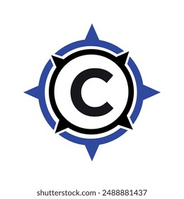 Initial compass  Logo combine with letter C vector template