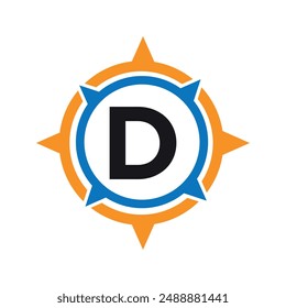 Initial compass  Logo combine with letter D vector template