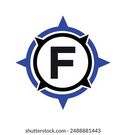Initial compass  Logo combine with letter F vector template