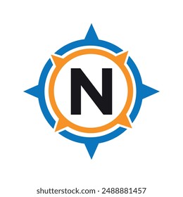 Initial compass  Logo combine with letter N vector template