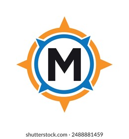 Initial compass  Logo combine with letter M vector template