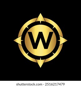 Initial Compass Logo combine with letter W vector template