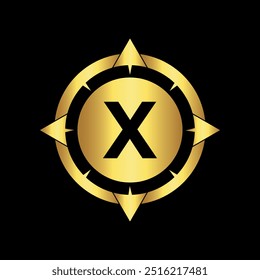 Logo de brújula inicial combinado con la letra X Vector Plantilla