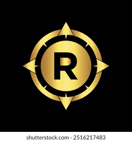 Initial Compass Logo combine with letter R vector template