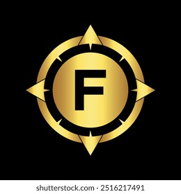 Initial Compass Logo combine with letter F vector template