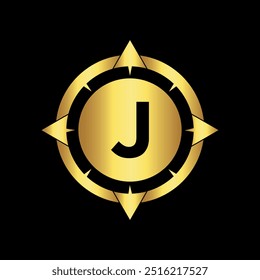 Logotipo da bússola inicial combinado com o modelo de vetor da letra J