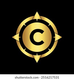 Initial Compass Logo combine with letter C vector template