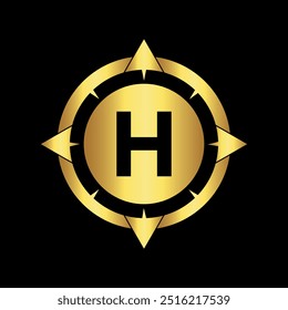 Logo de brújula inicial combinado con la letra H Plantilla de Vector