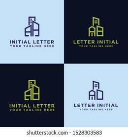 Initial concept of the AA, AB and AD logo sets with vector building templates for construction.