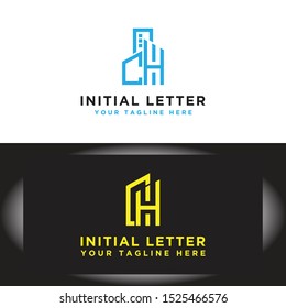 Initial concept of a CH logo set with a building template vector for construction.