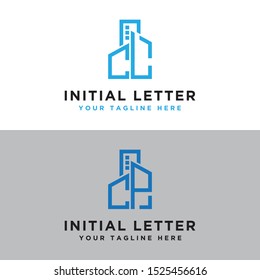 Initial concept of CL and CP logo set with vector building templates for construction.