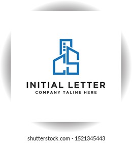 Initial concept of CS logo with building template vector for construction.
