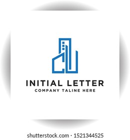 Initial concept of the CU logo with a building template vector for construction.