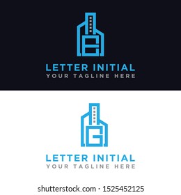 The initial concept of the E and G logo set with the building template vector for construction.