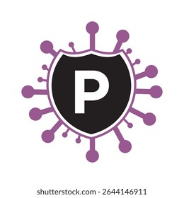 Initial COVID Logo Combine With Letter P Vector Template