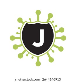 Initial COVID Logo Combine With Letter J Vector Template
