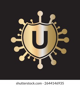 Initial COVID Logo Combine With Letter U Vector Template