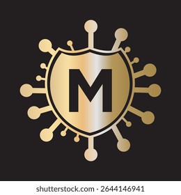 Initial COVID Logo Combine With Letter M Vector Template